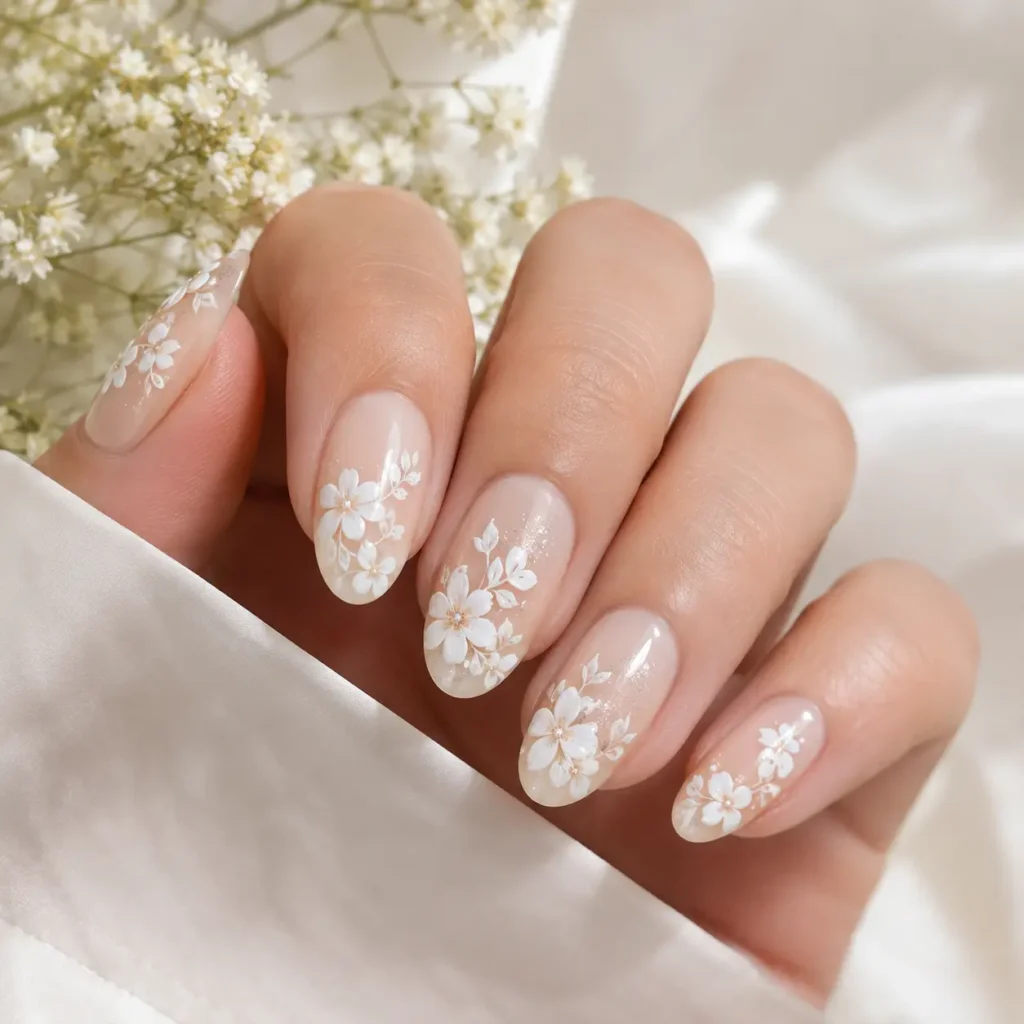 White Floral Nails
