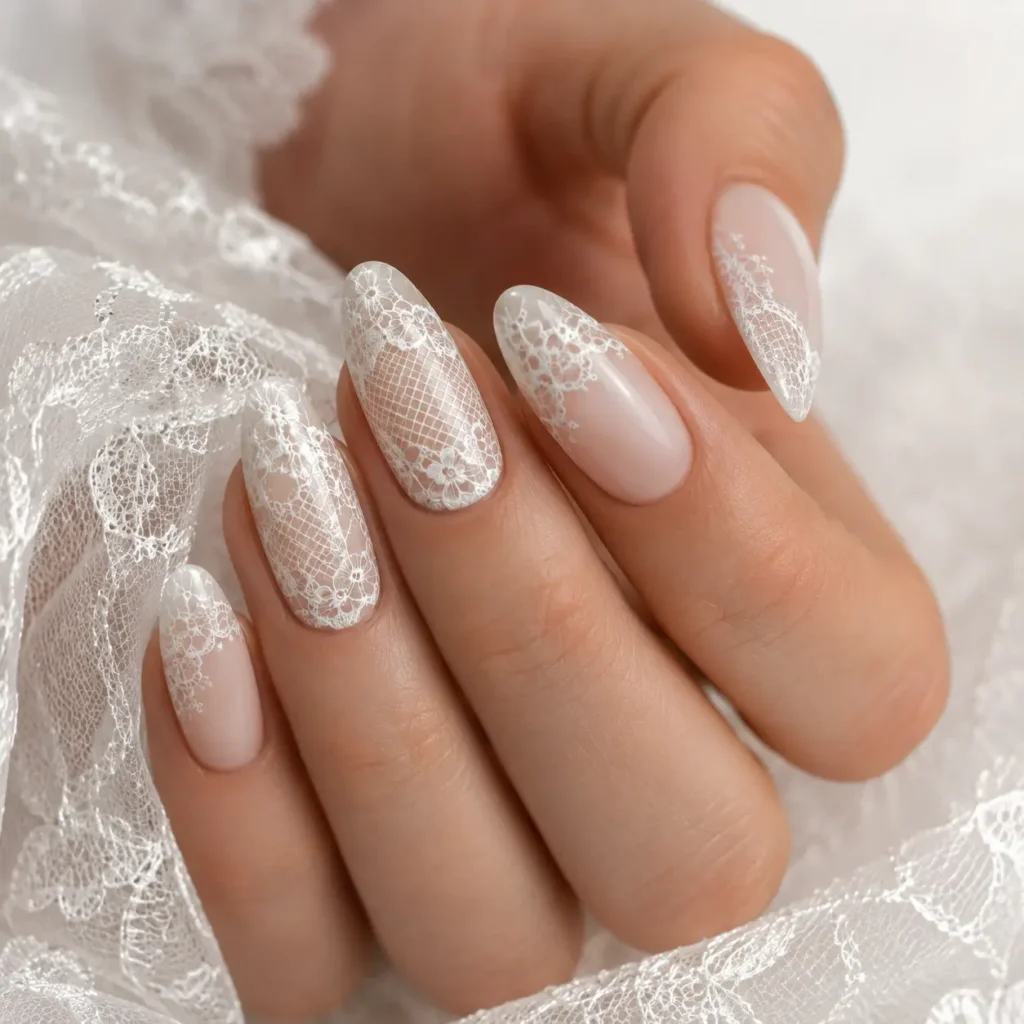 White Lace-Inspired Nails