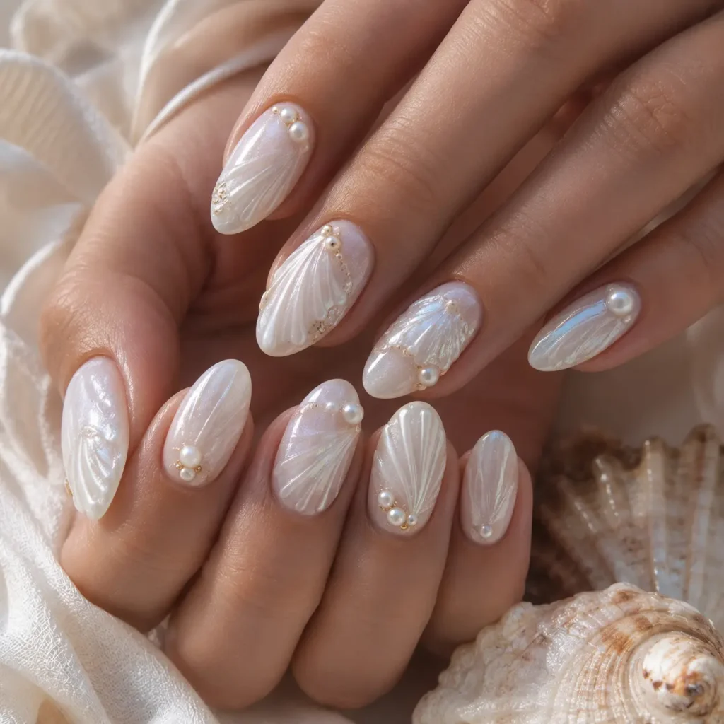 White Seashell Nails
