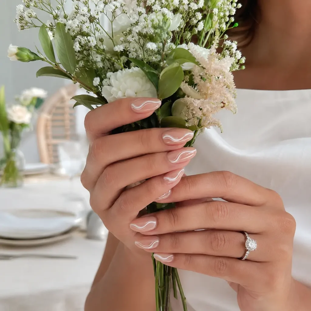 White Swirl Bachelorette Nails