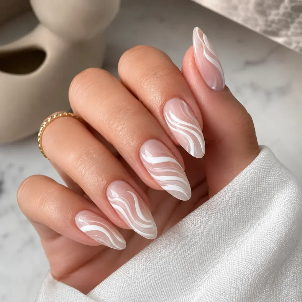 White Swirl Nails