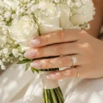 Simple minimalist wedding nails with soft nude and milky pink bridal manicure designs