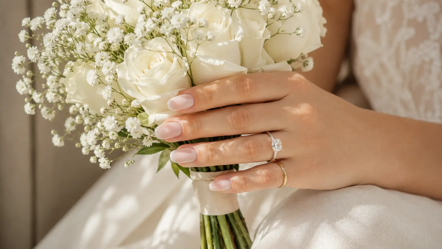 Simple minimalist wedding nails with soft nude and milky pink bridal manicure designs