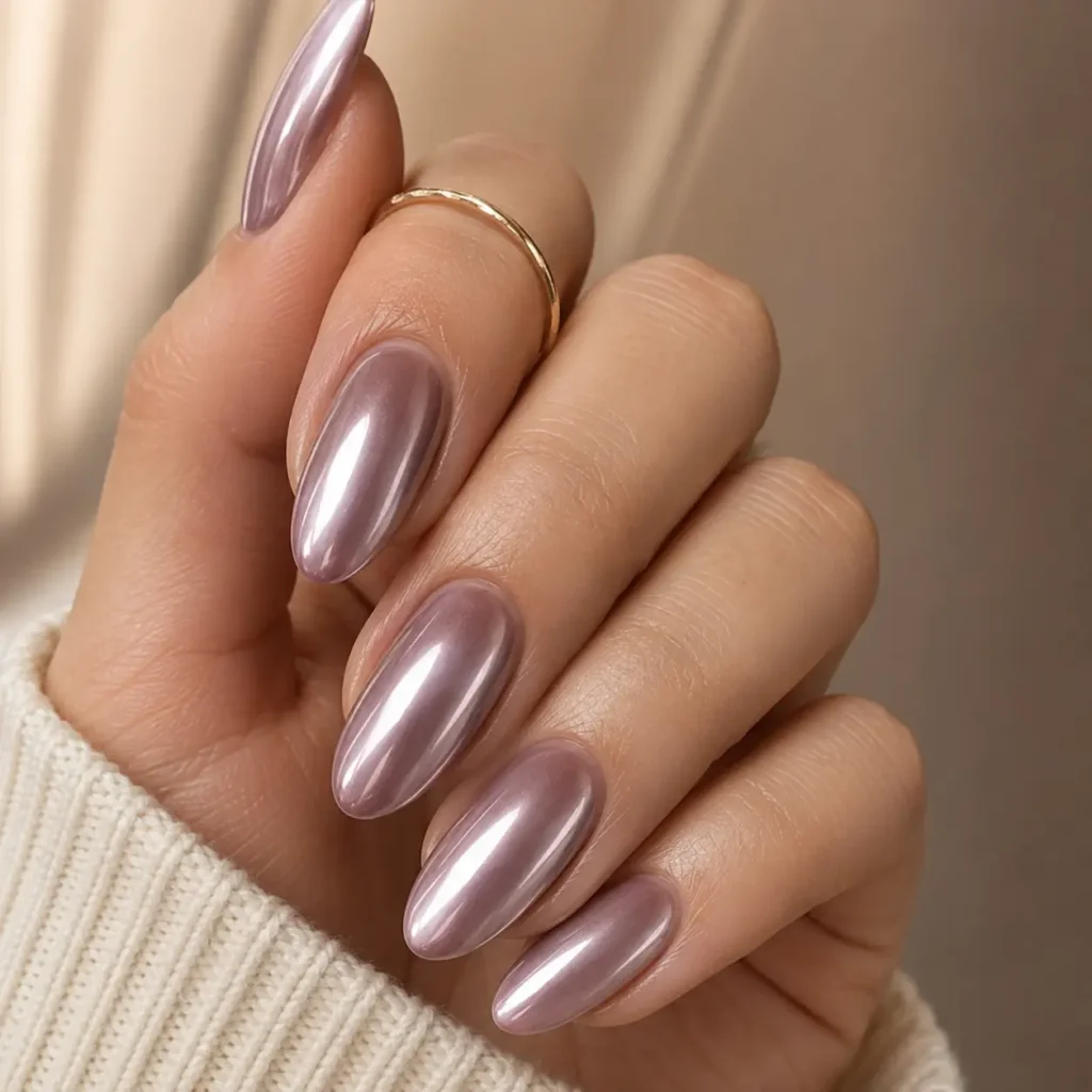 Mauve chrome nails for a moody summer-to-fall look