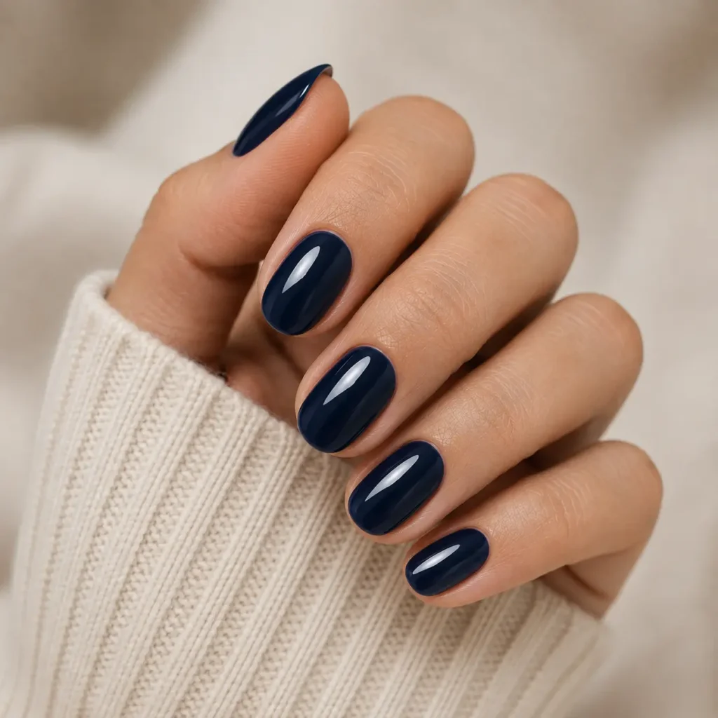Navy blue nails, a deep summer to fall nail color