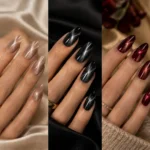 25 cat eye nail ideas featuring pink, nude, black, burgundy and emerald magnetic nails