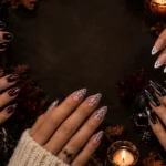 Collage of five spooky chic Halloween nail designs