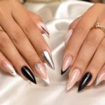 25 stunning stiletto nail ideas featuring glossy nude, black, chrome, and rhinestone designs