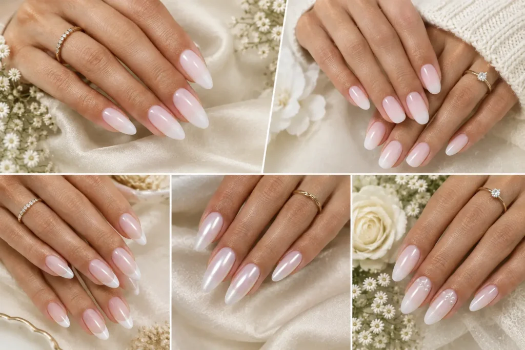 Funny Bunny nails in a soft milky white manicure