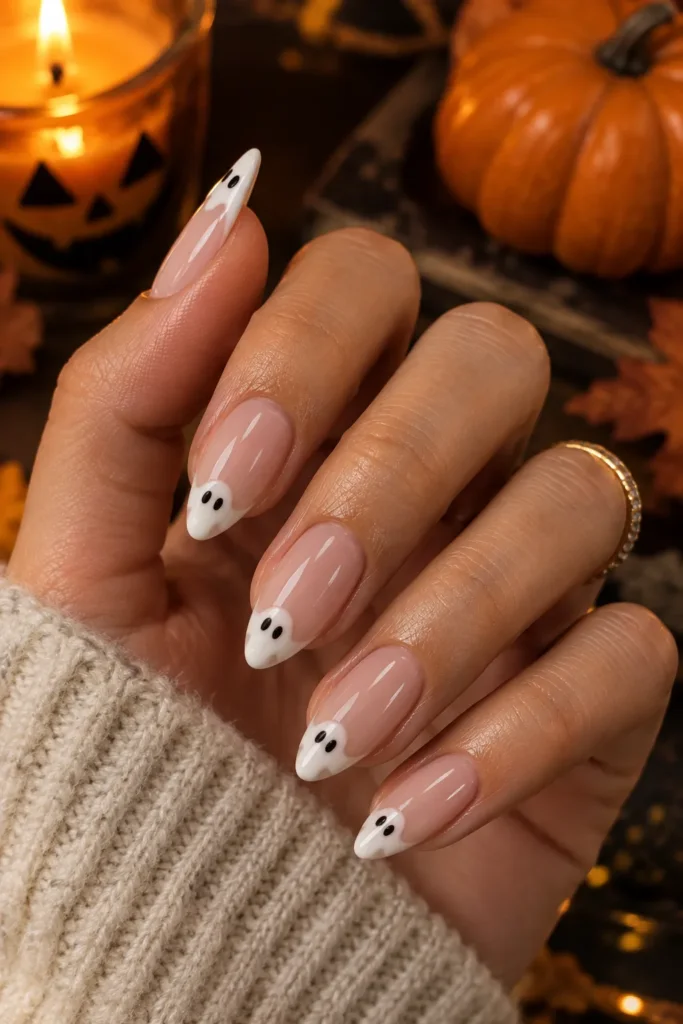 Almond nails with white ghost French tips