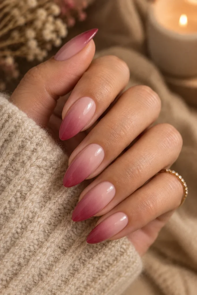 Pink nails with a blush pink dusty rose and berry ombre