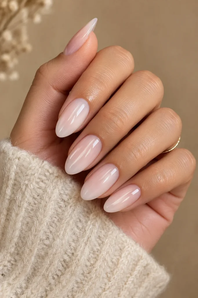 Funny Bunny and Bubble Bath nails with a soft pink-white finish