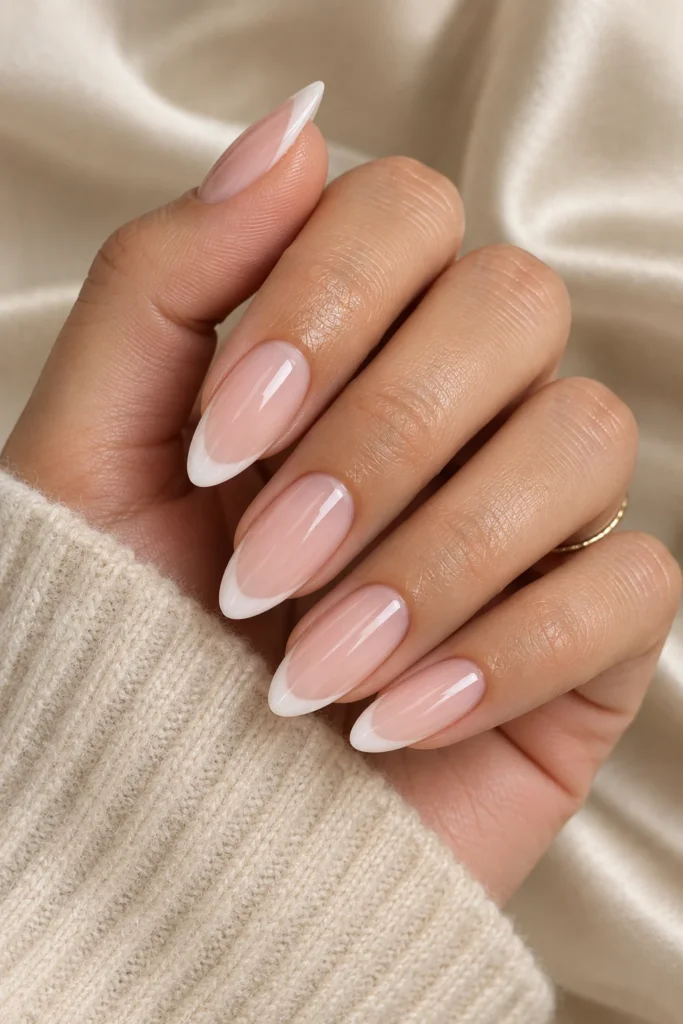 Funny Bunny French tips on almond-shaped nails