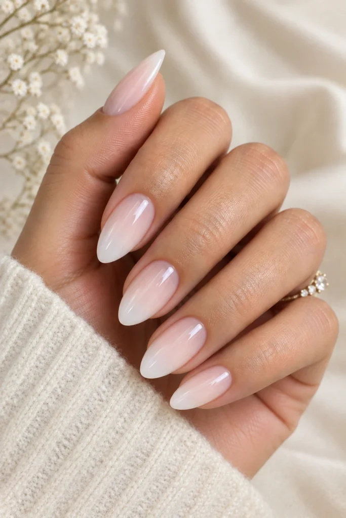 Ombre Funny Bunny nails with a translucent pink base