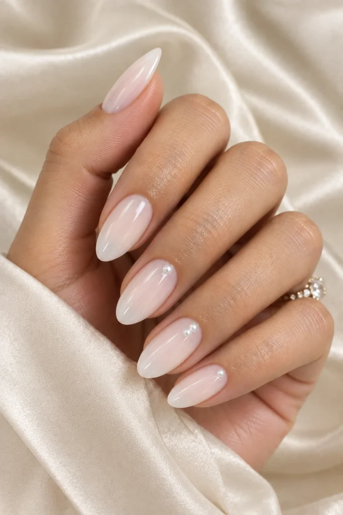 Funny Bunny nails with tiny pearl accents