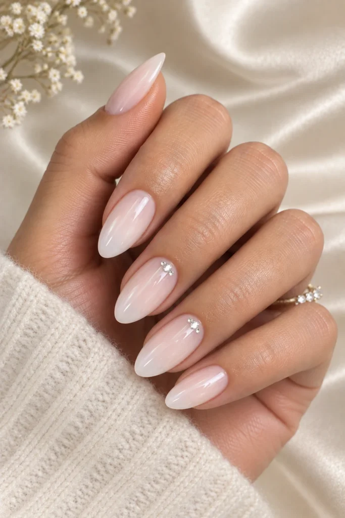 Funny Bunny manicure with delicate rhinestone accents