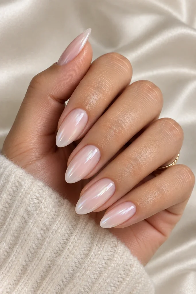 Glazed Funny Bunny nails with subtle pearl chrome