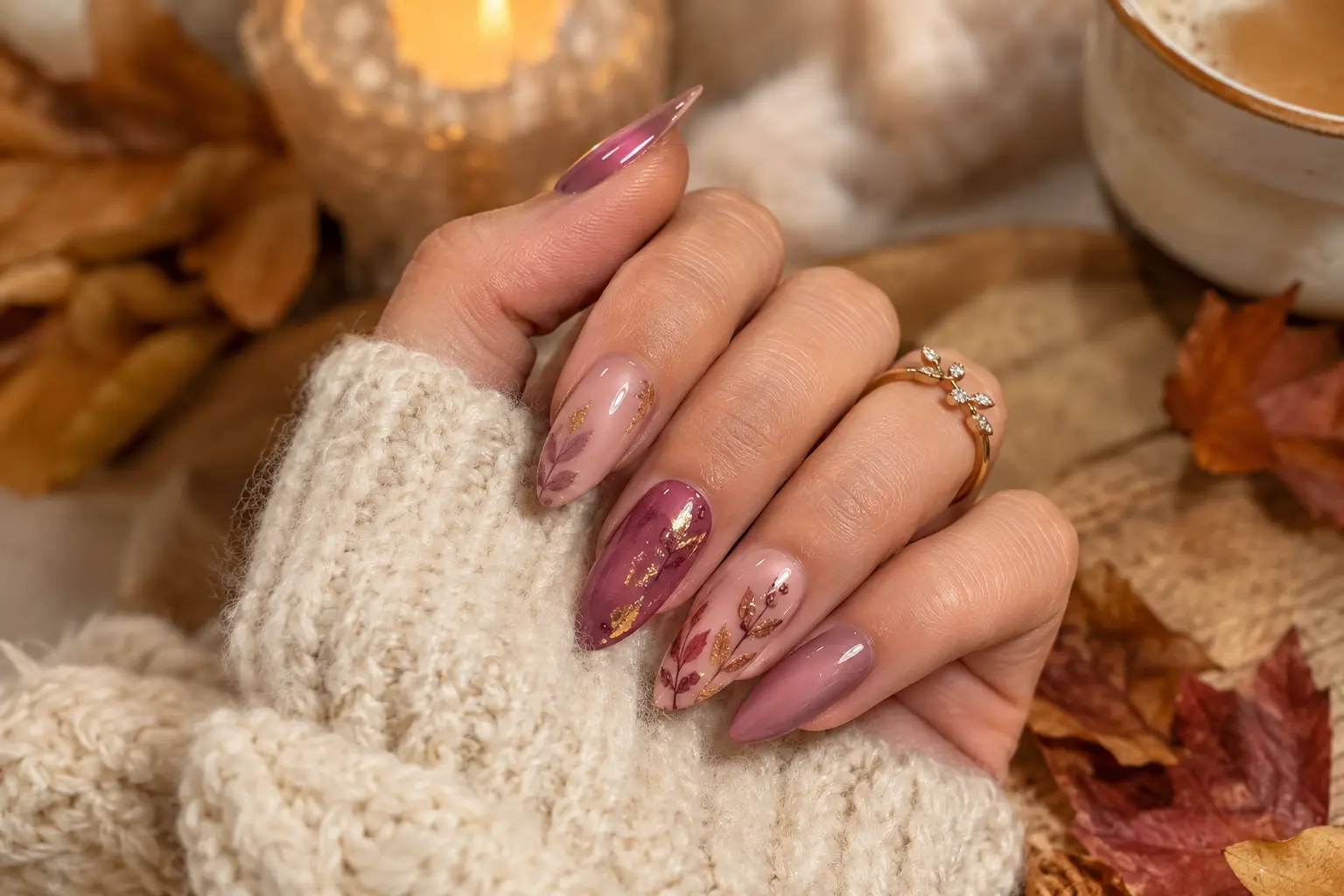 25 pink fall nails for a soft, cozy autumn look