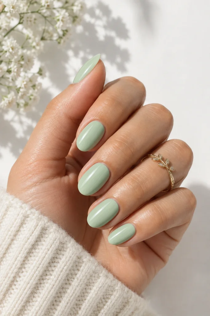 Pastel mint green short almond nails