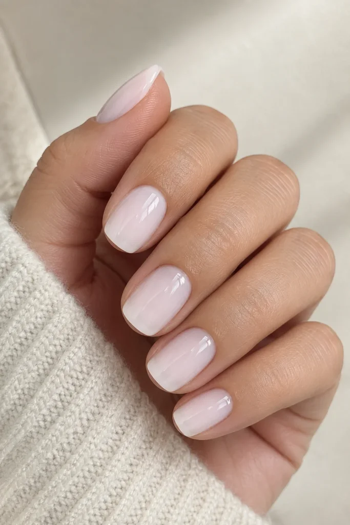 Funny Bunny nails with sheer milky white polish on almond nails