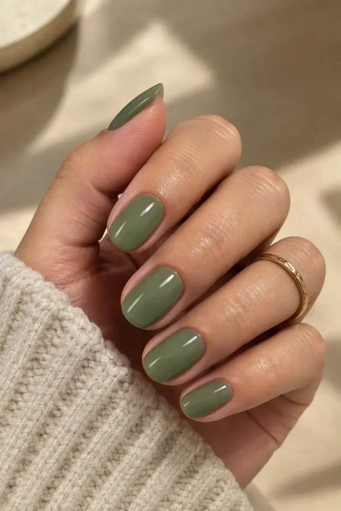 Short green nail ideas with a clean glossy finish