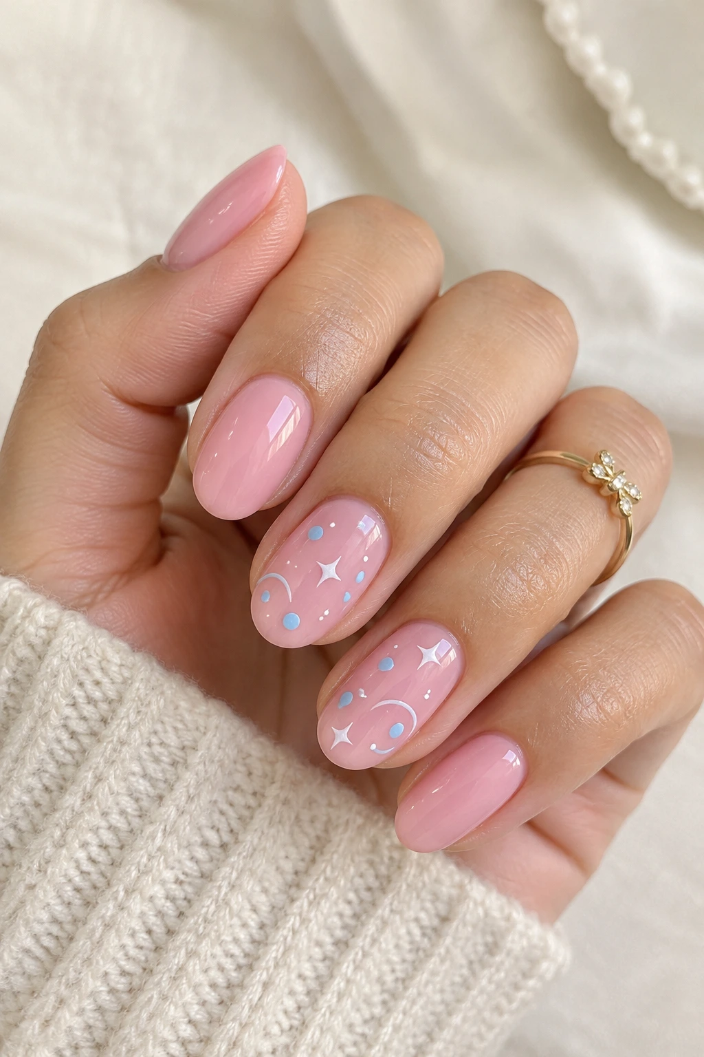 Pastel pink Jigglypuff nails with cute character details