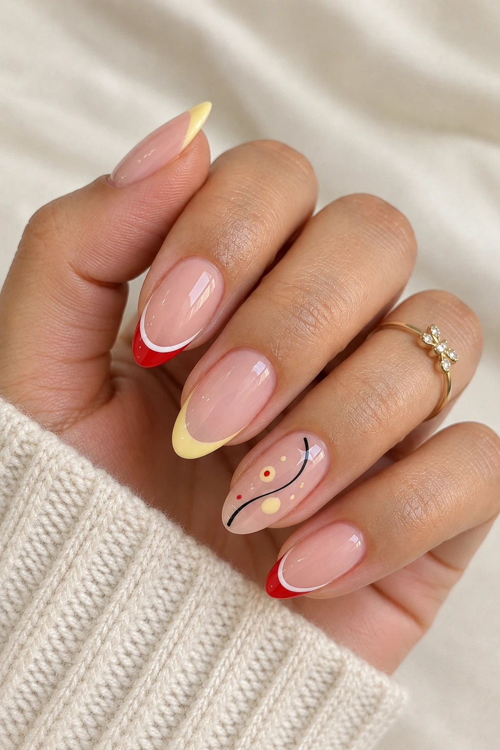 French tip manicure with colorful Pokémon-inspired nail art