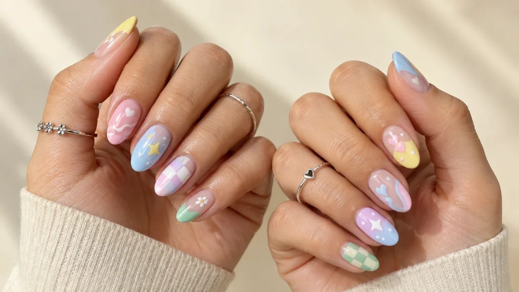 Colorful Pokémon nail art inspiration featuring playful character-themed designs
