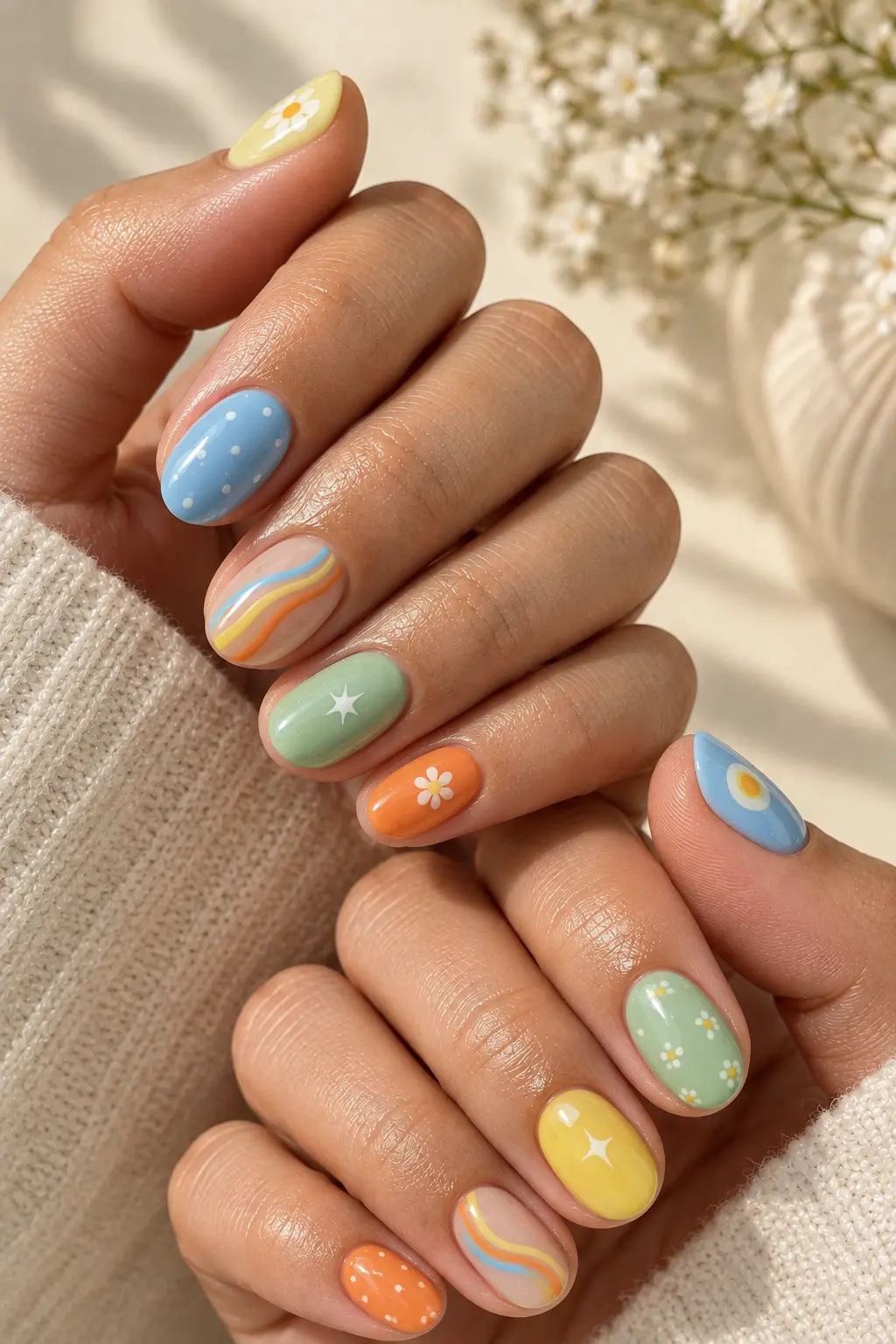 Short Pokémon nails with colorful character-inspired designs